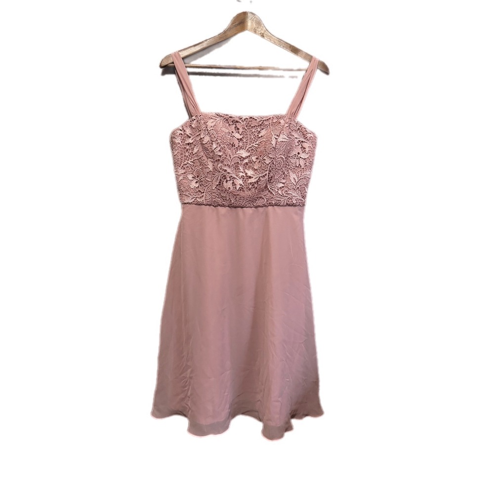 AW Bridal Lace Bodice Chiffon Midi Dress Womens 10 Pink Excellent Formal Wedding